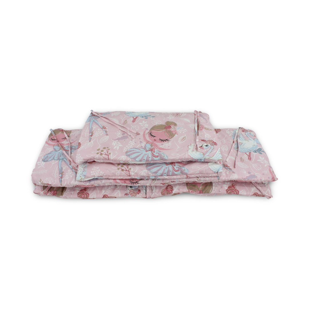 Cotton Crib Bumper – Pink with Ballerina Print