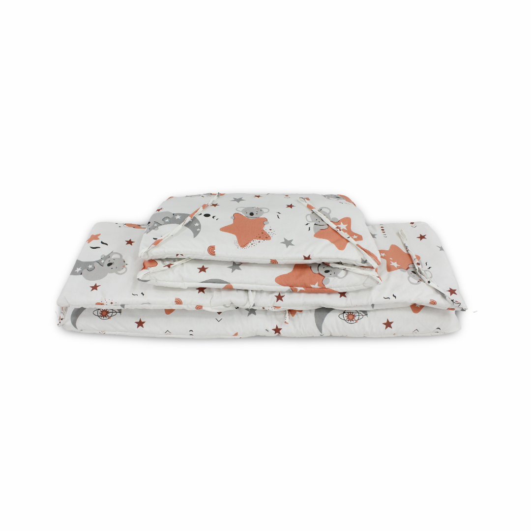 Cotton Crib Bumper – Off-White with Koala and Stars Print