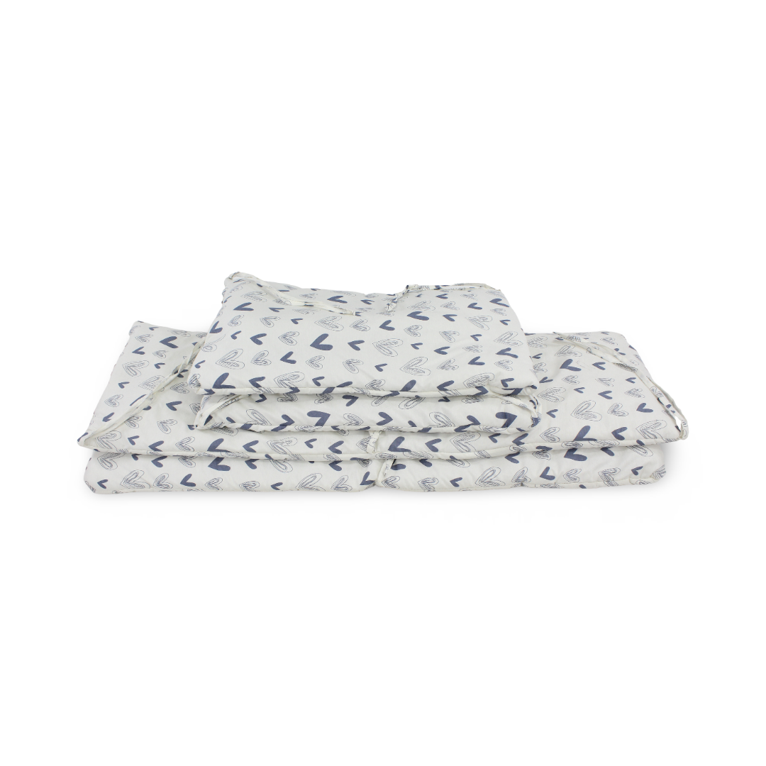 Cotton Crib Bumper – Off-White with Hearts Print