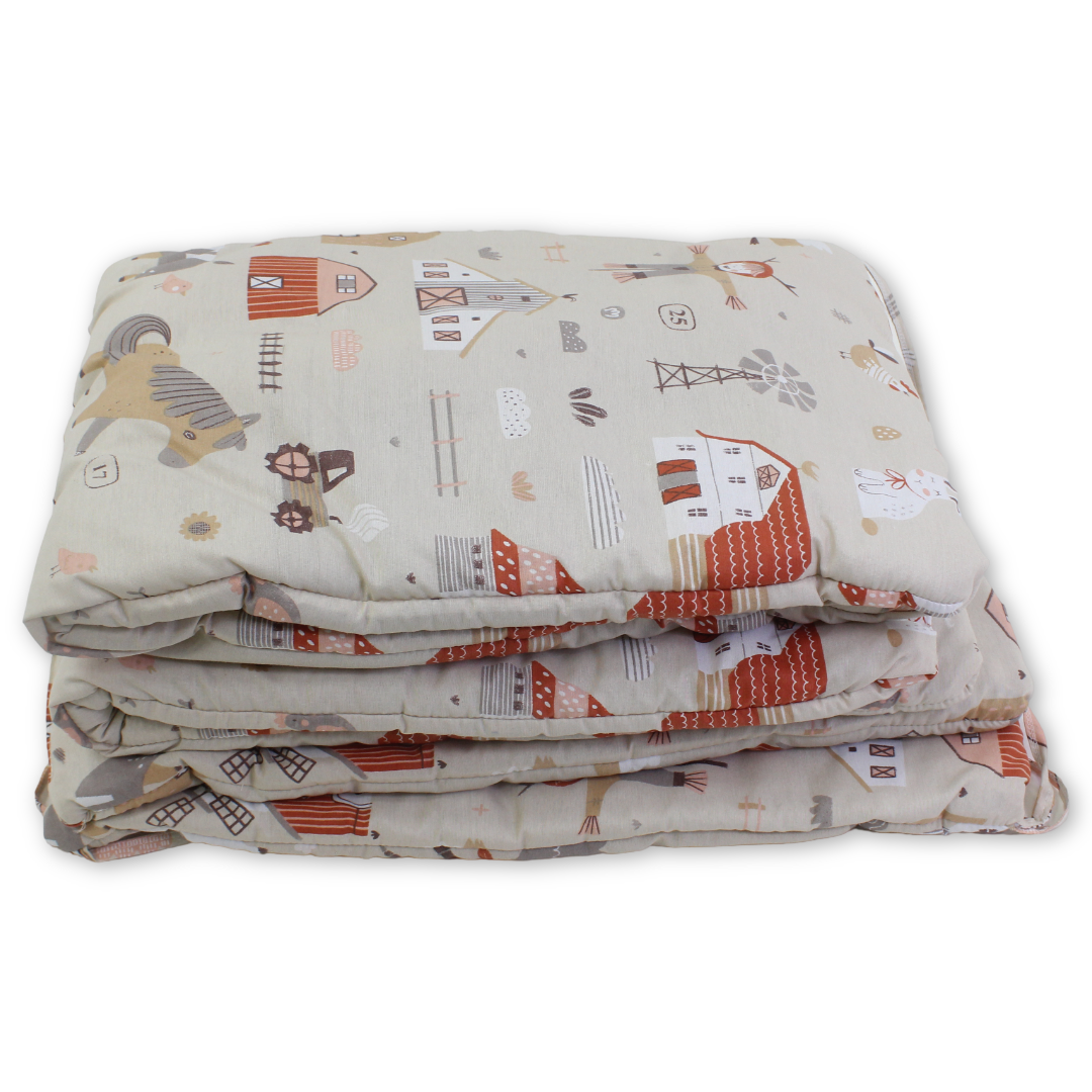 Crib Bumper – Beige with Farm Animals