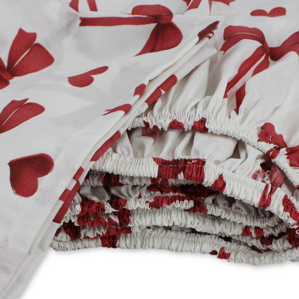 Elastic Bed Sheets – White with Bows & Hearts Print ( 120*70 cm )
