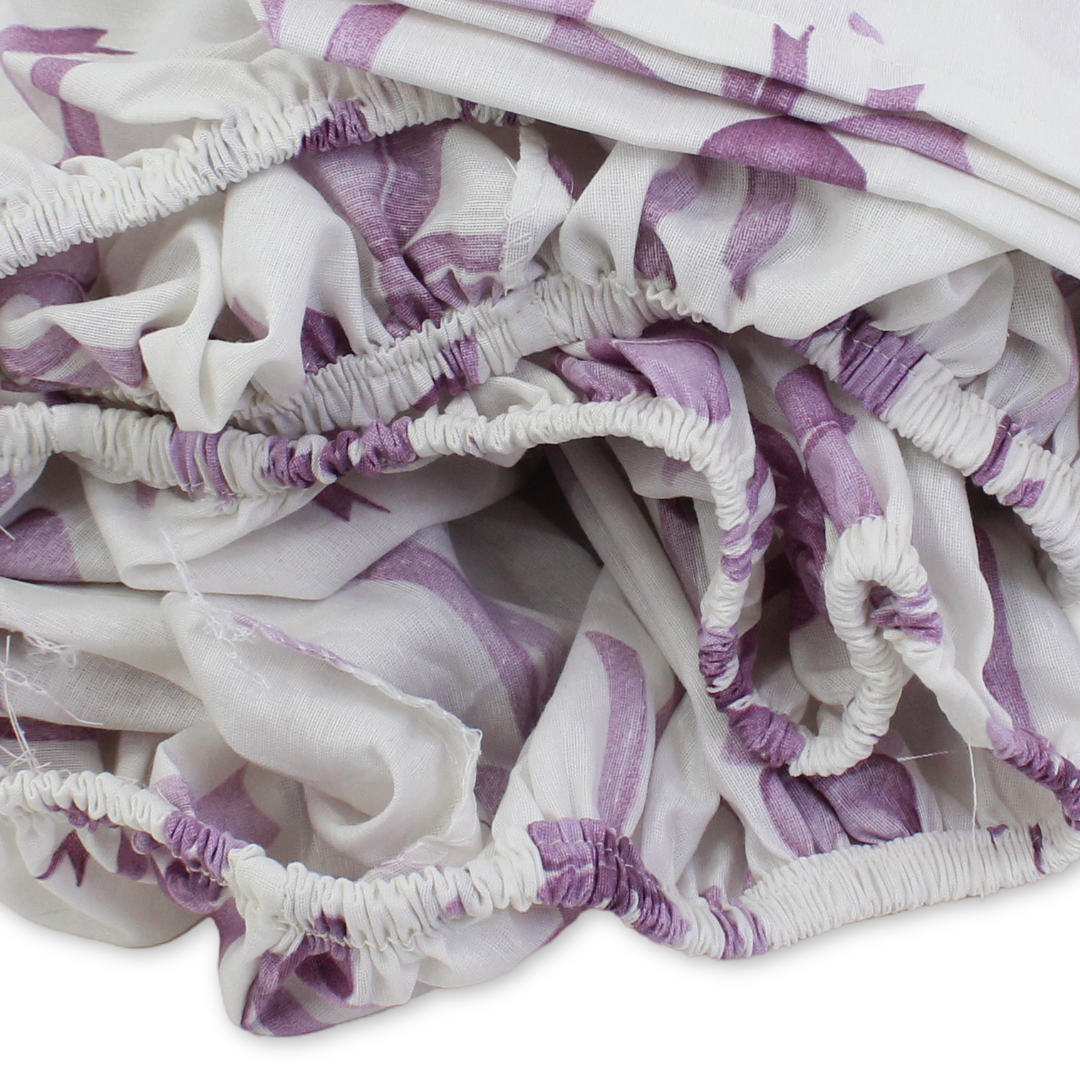 Elastic Bed Sheets – Off-White & Purple with Bows Print