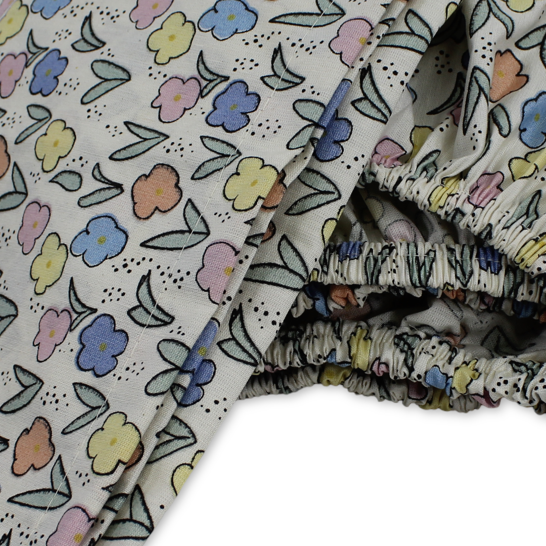 Elastic Bed Sheets – Off-White with Flowers Print