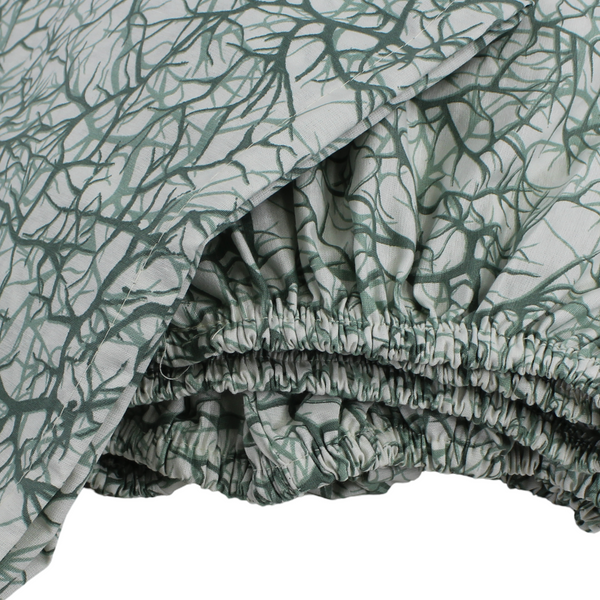 Elastic Bed Sheets – Off-White & Green with Branches Print