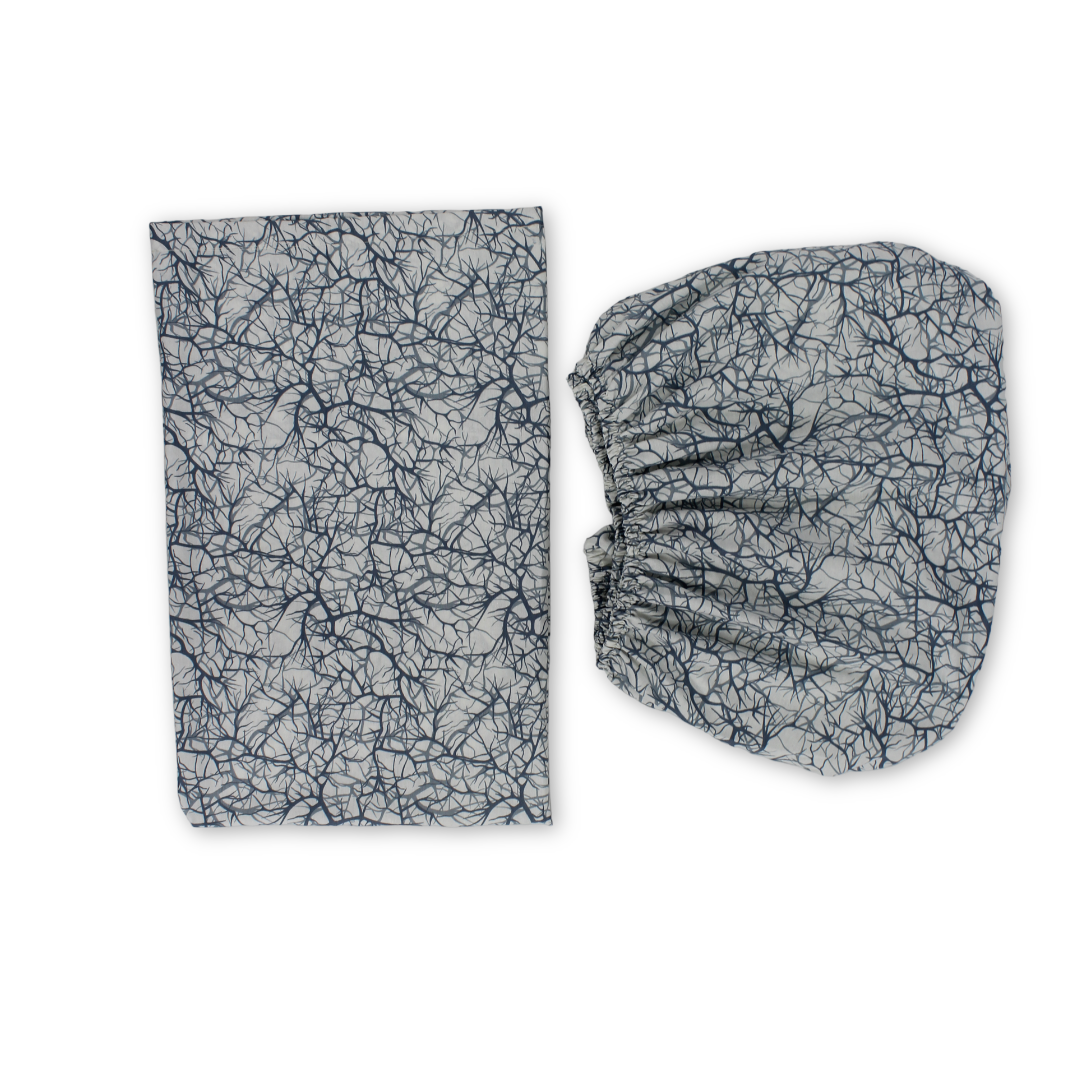 Elastic Bed Sheets – Off-White & Grey with Branches Print