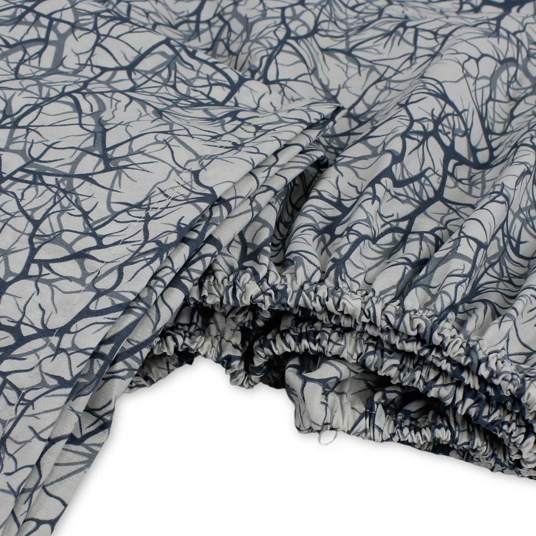Elastic Bed Sheets – Off-White & Grey with Branches Print