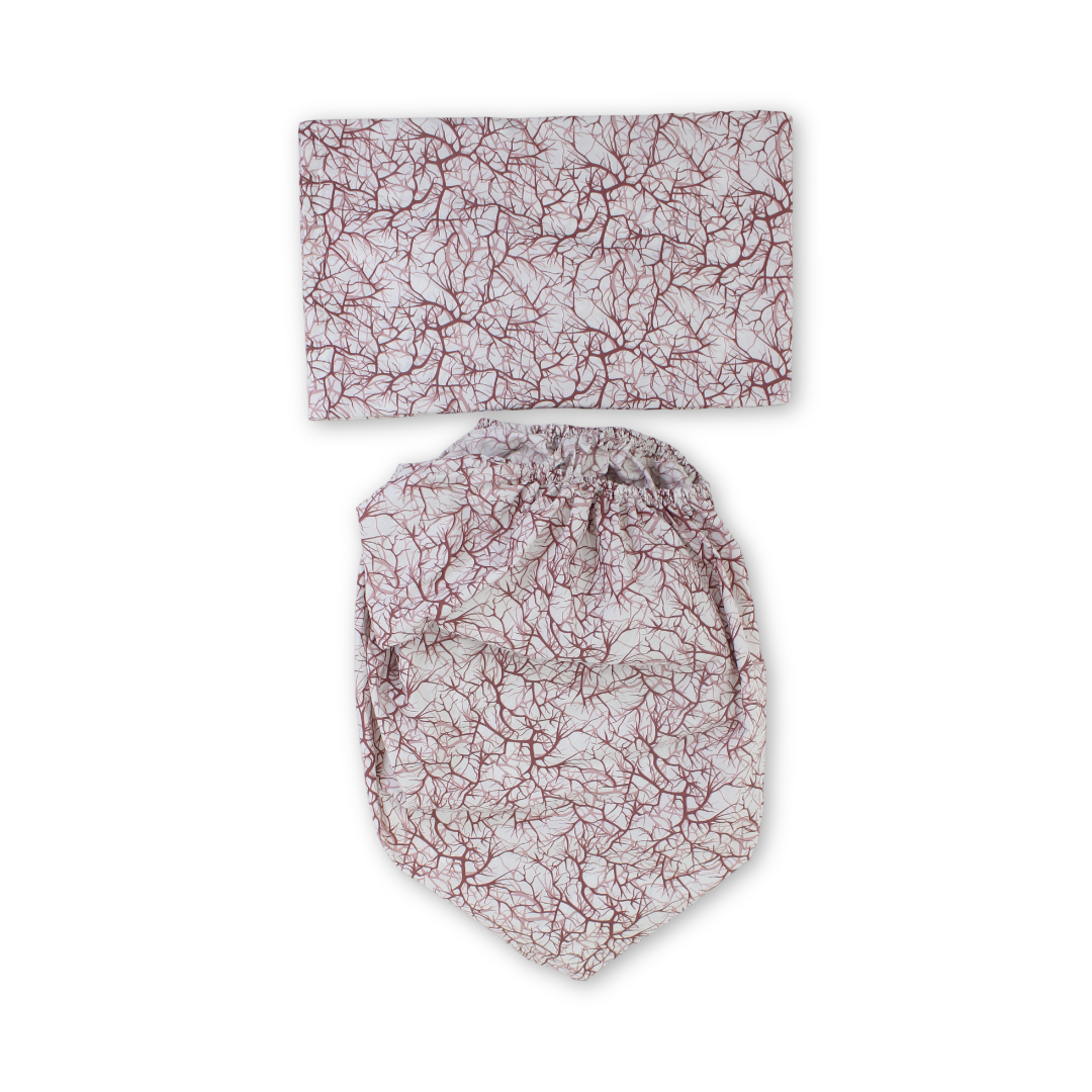 Elastic Bed Sheets – Off-White & Burgundy with Branches Print