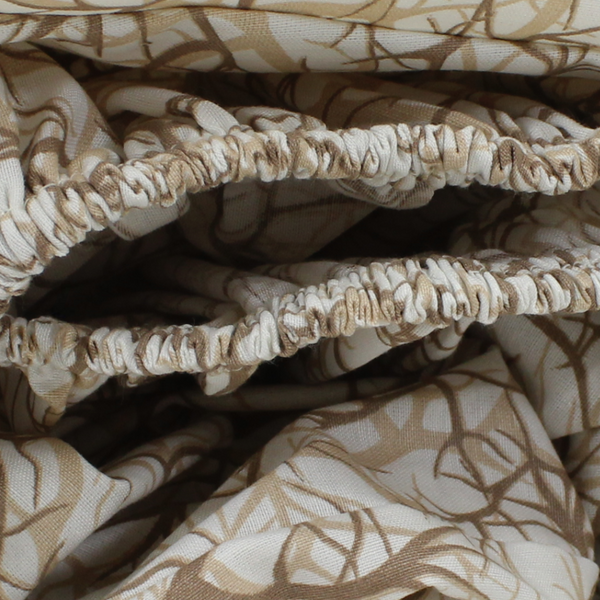 Cotton Elastic Bed Sheet – Off-White & Beige with Branch Print