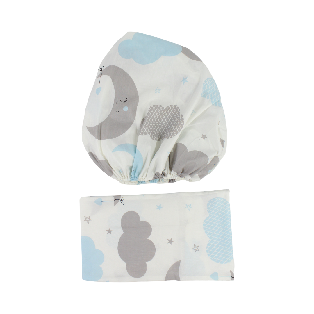 Cotton Elastic Bed Sheet – Off-White with Stars, Clouds & Moon Print