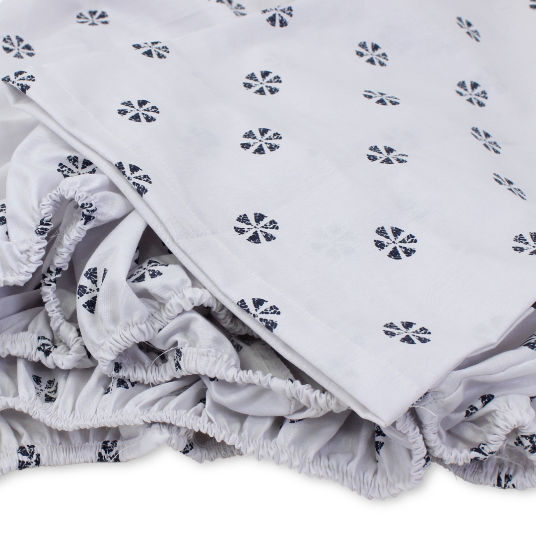 Cotton Bed Sheets – White with Floral Print