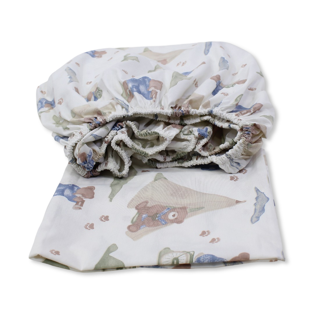 Cotton Bed Sheet – Off-White with Teddy Bear and Bicycle Print