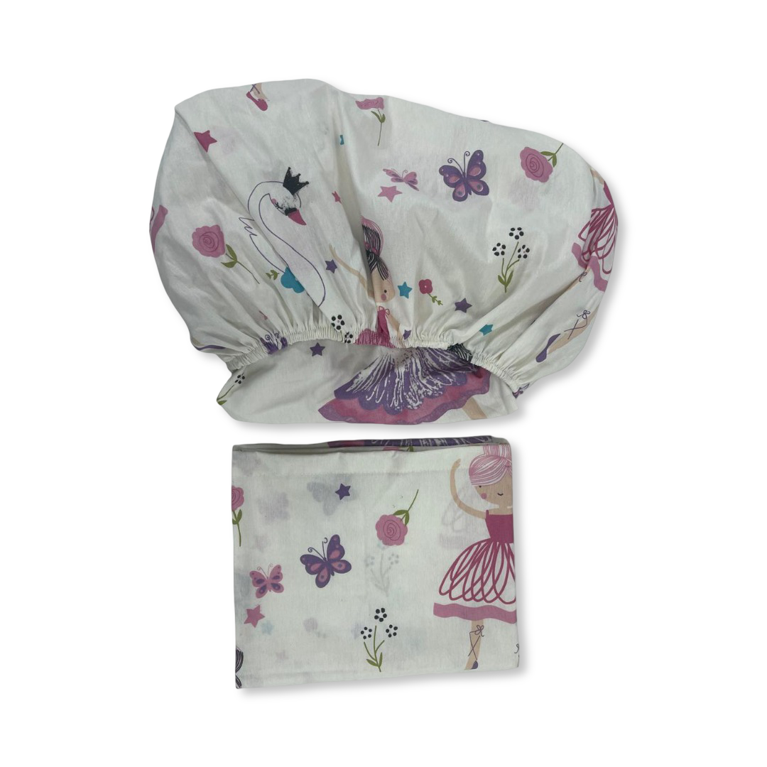 Cotton Bed Sheet – Off-White with Ballerina Print