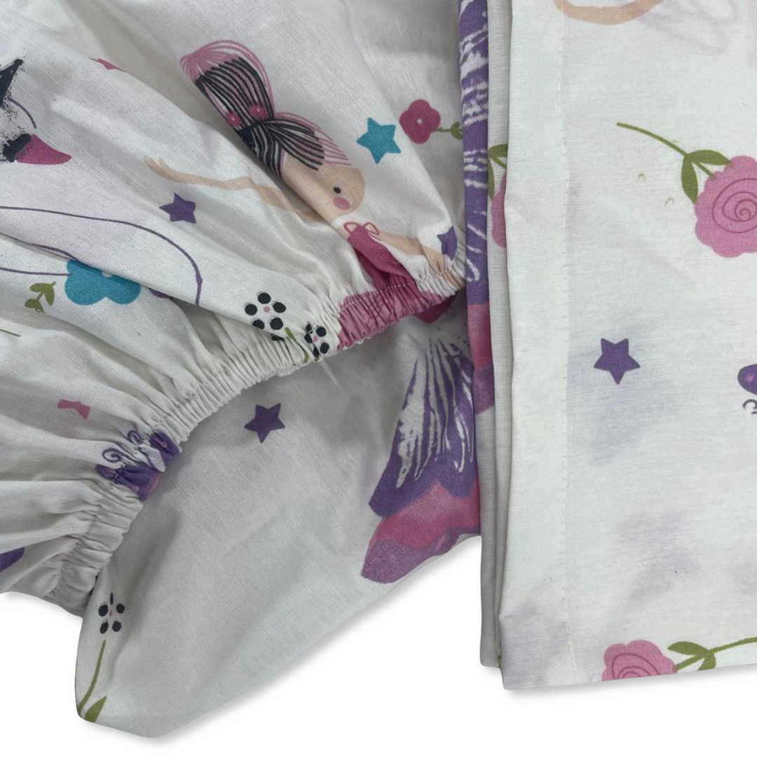 Cotton Bed Sheet – Off-White with Ballerina Print
