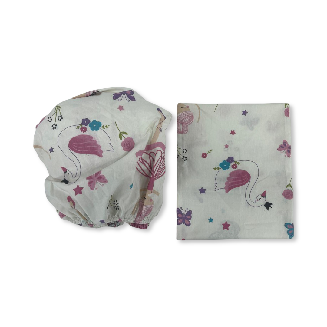 Cotton Bed Sheet – Off-White with Ballerina Print