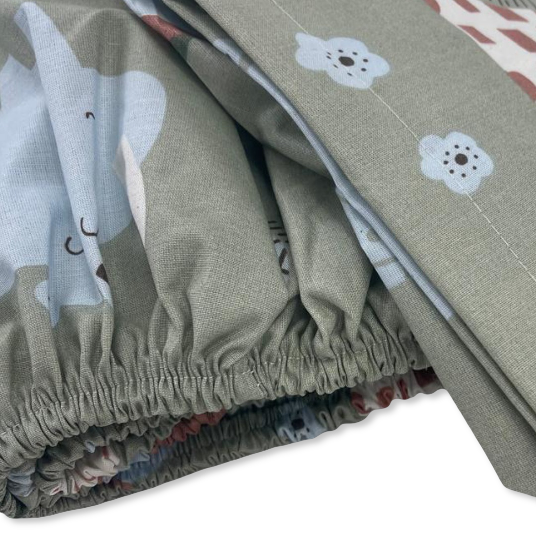 Cotton Bed Sheet – Mint with Animals Print