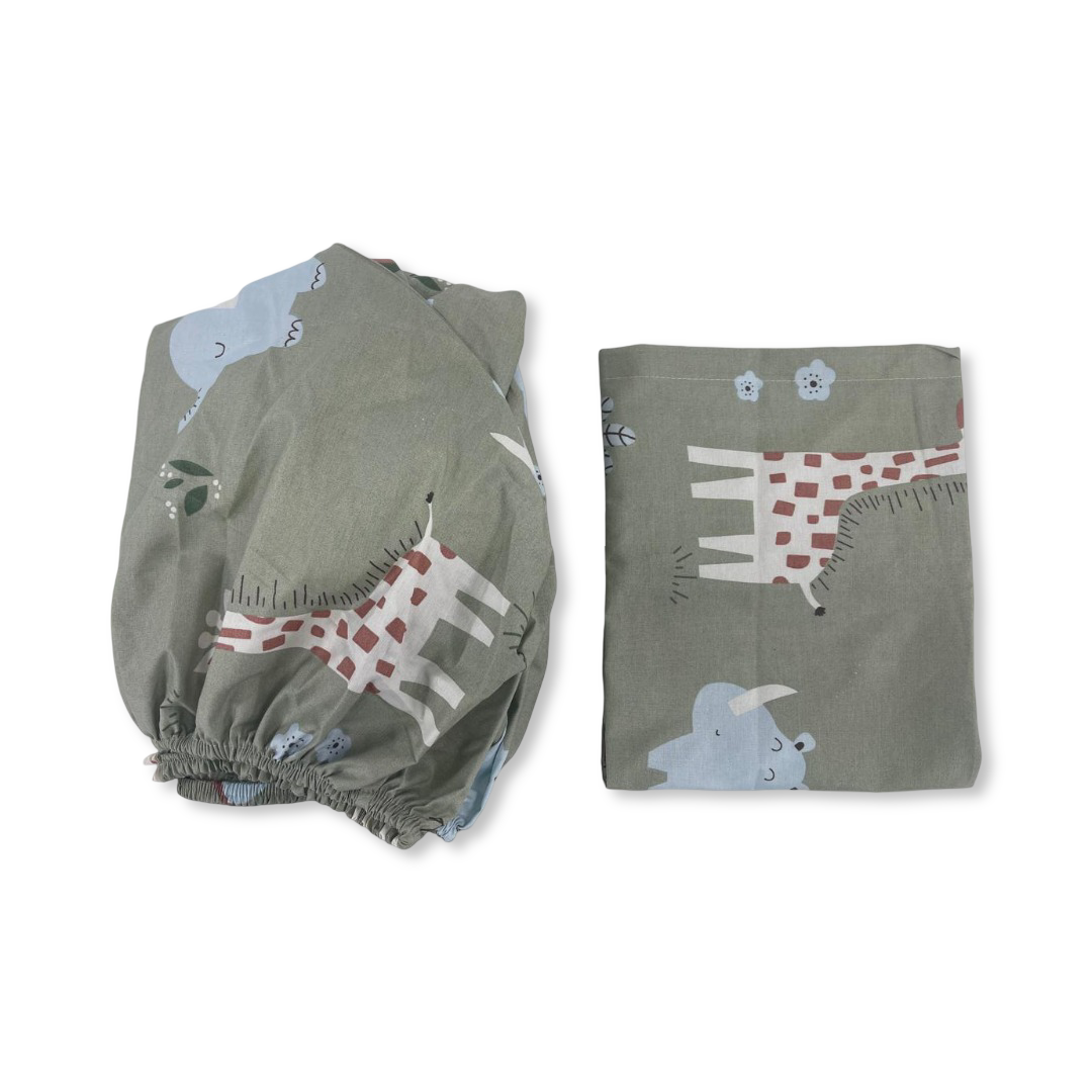Cotton Bed Sheet – Mint with Animals Print