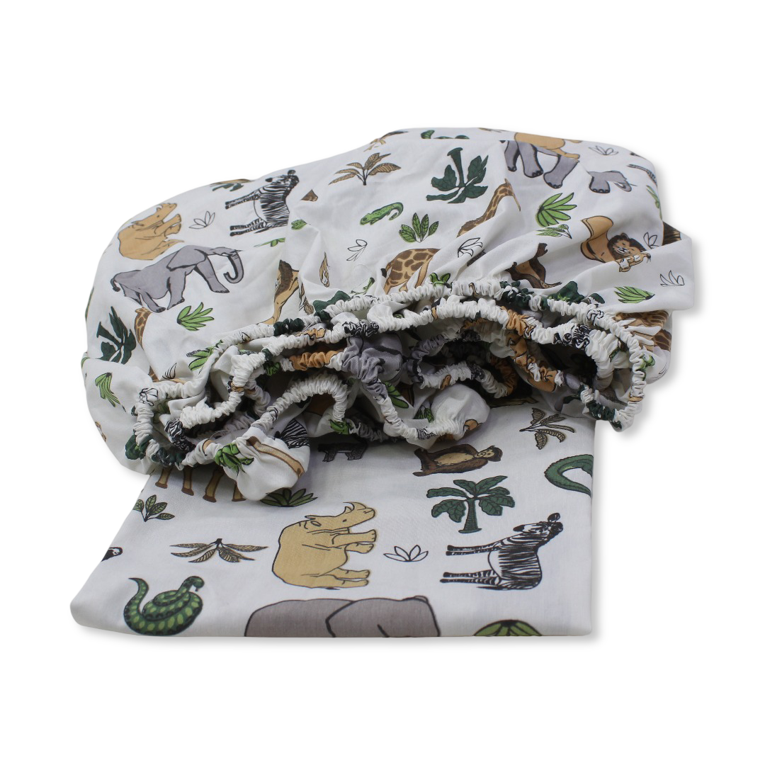 Cotton Bed Sheet – Beige  with Animals Print