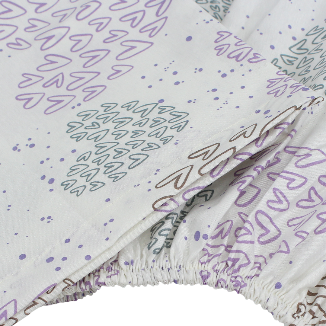 Cotton Bed Sheets – Off-White with Hearts Print