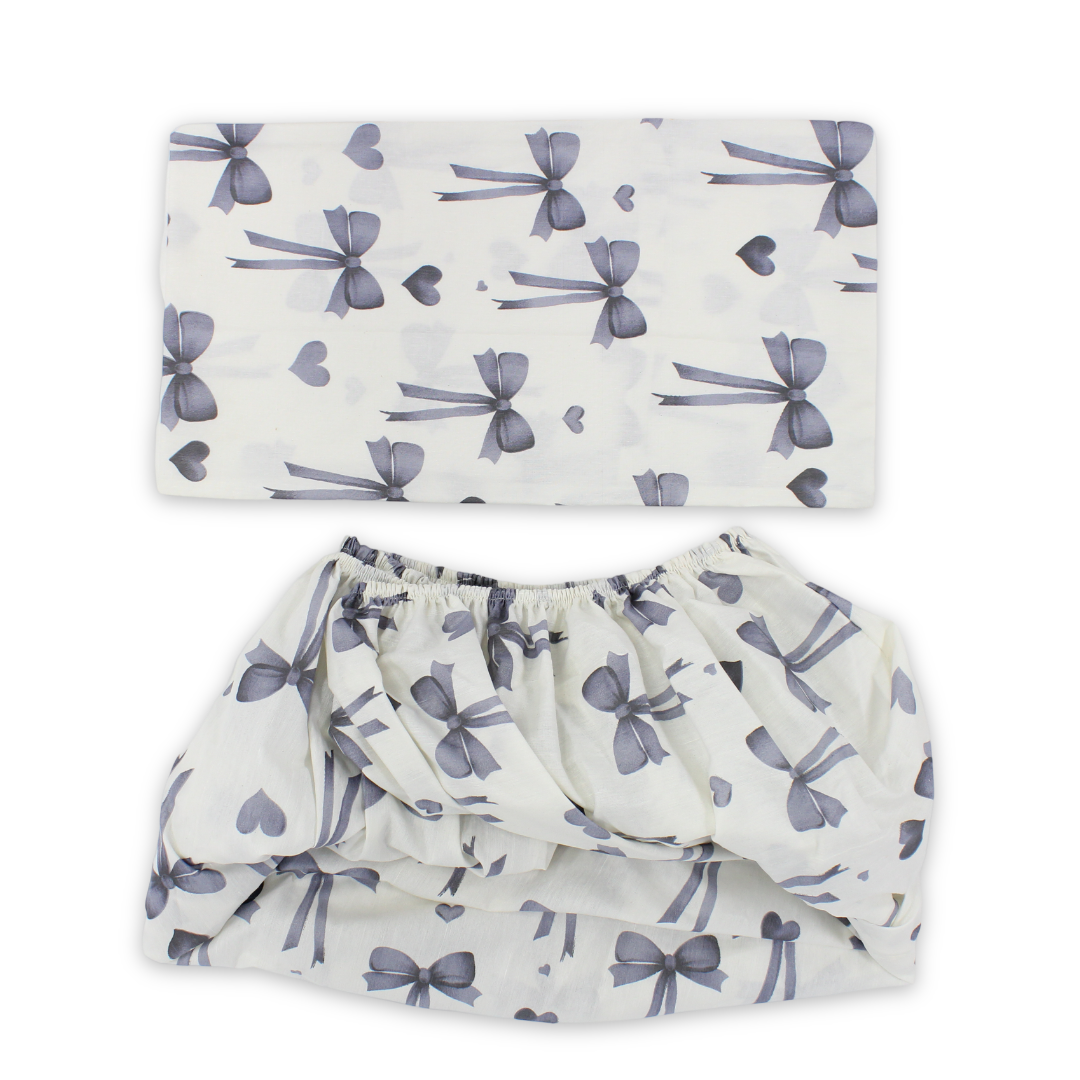 Cotton Elastic Bed Sheets – Off-White with Bows Print - Baby Essentials - Ourkids