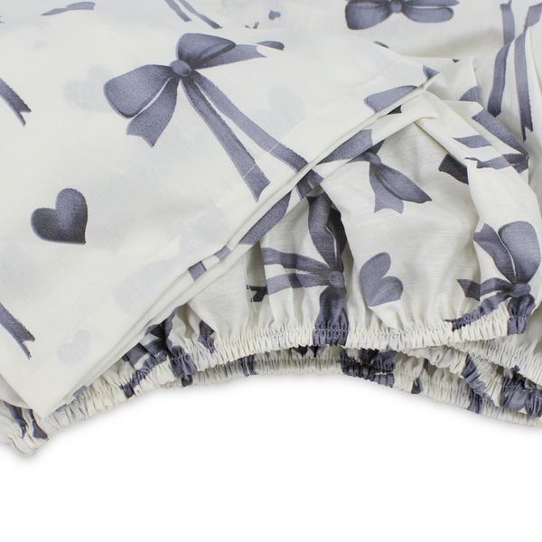 Cotton Elastic Bed Sheets – Off-White with Bows Print