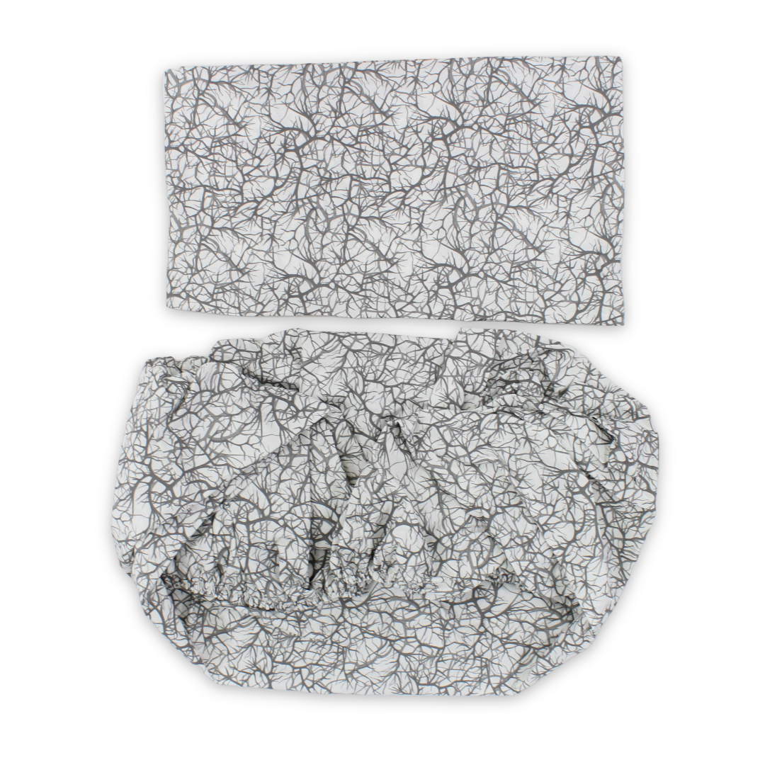 Cotton Elastic Bed Sheets – Off-White & Grey with Branches Print