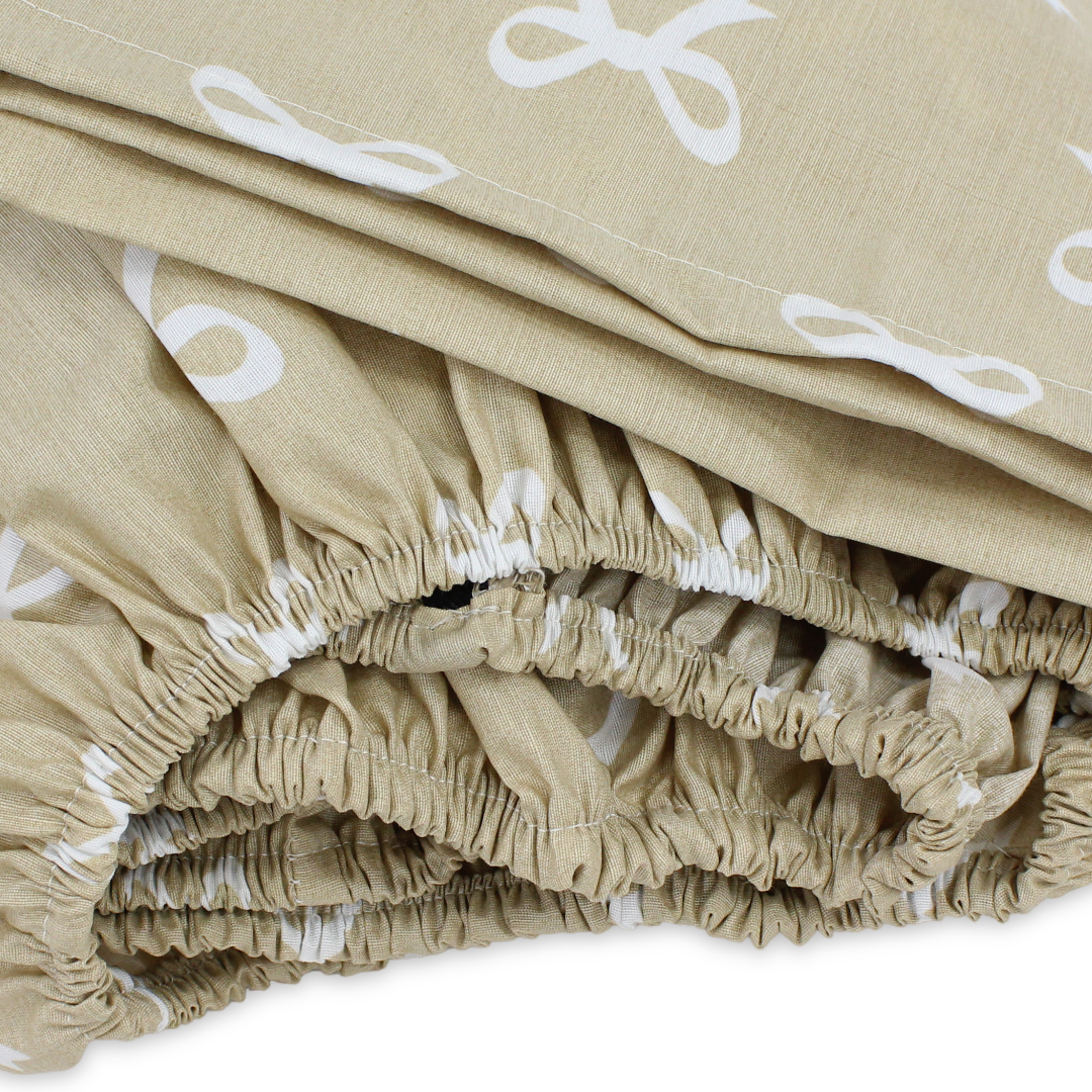 Cotton Bed Sheets – Beige with Bows Print