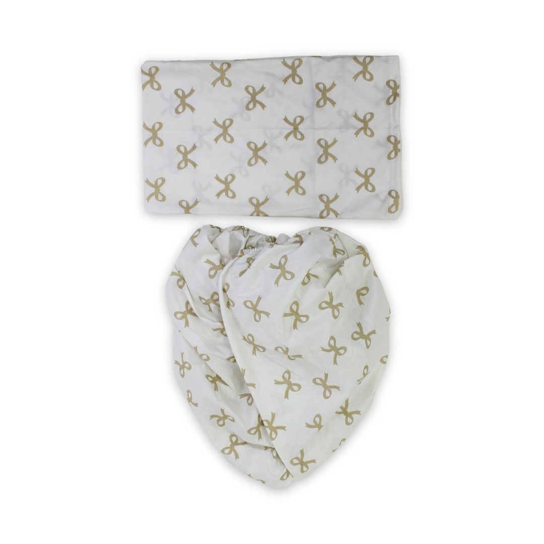 Cotton Bed Sheets – Off-White with Bows Print - Baby Essentials - Ourkids
