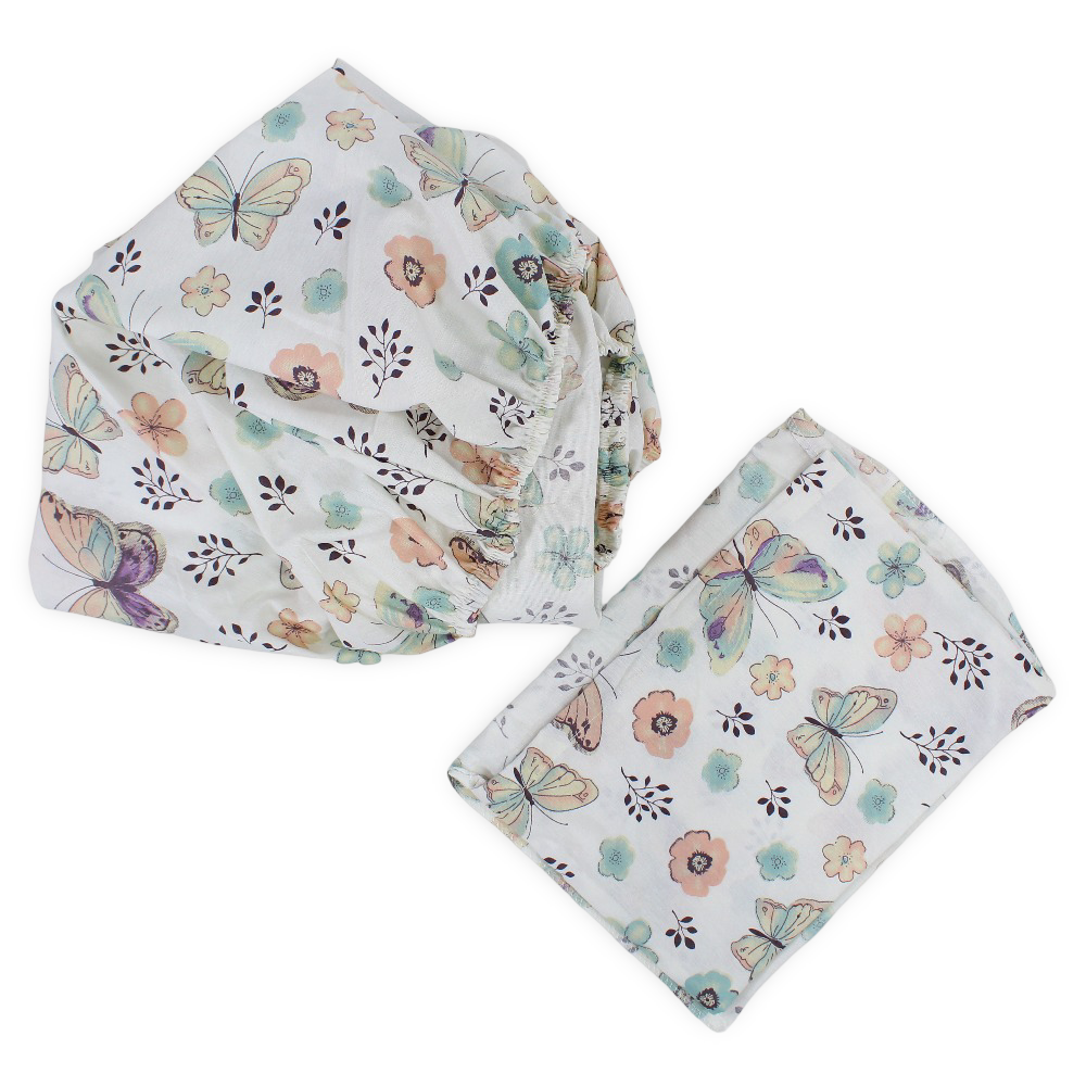 Cotton Bed Sheets – Off White with Roses & Butterflies Print