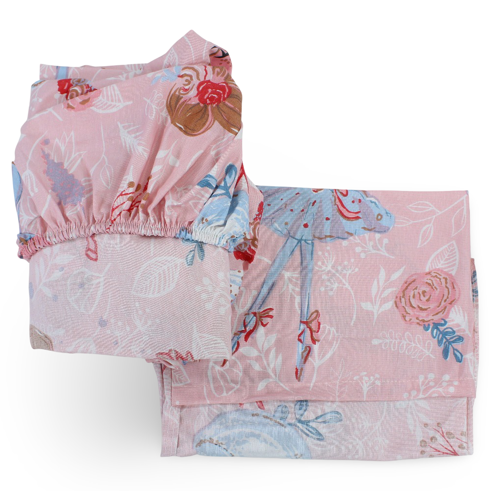 Cotton Bed Sheets – Pink with Ballerina Print