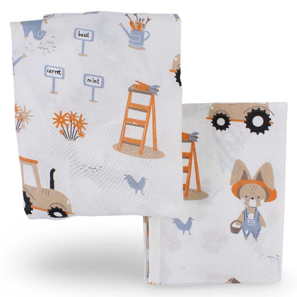 Cotton Bed Sheet – Off White with Tractor Print