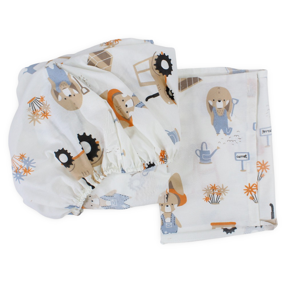 Cotton Bed Sheet – Off White with Tractor Print