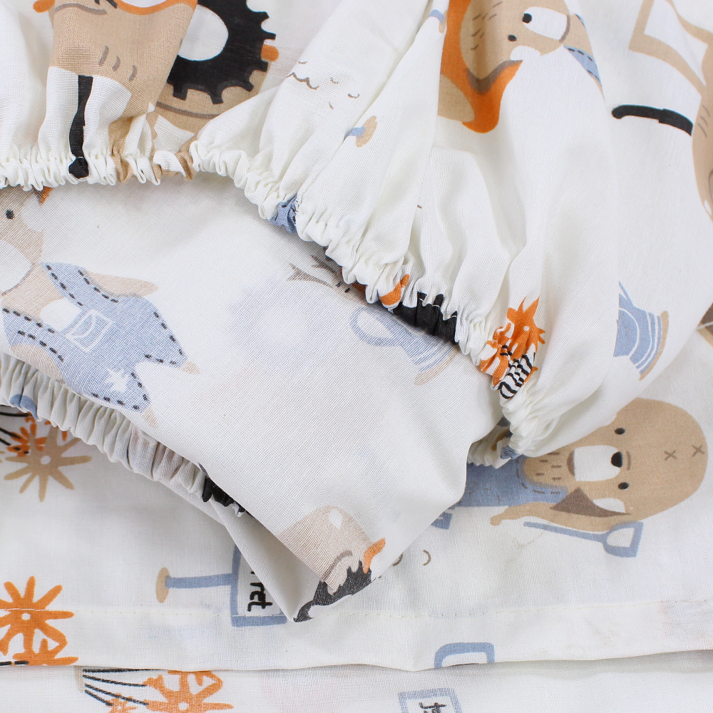 Cotton Bed Sheet – Off White with Tractor Print