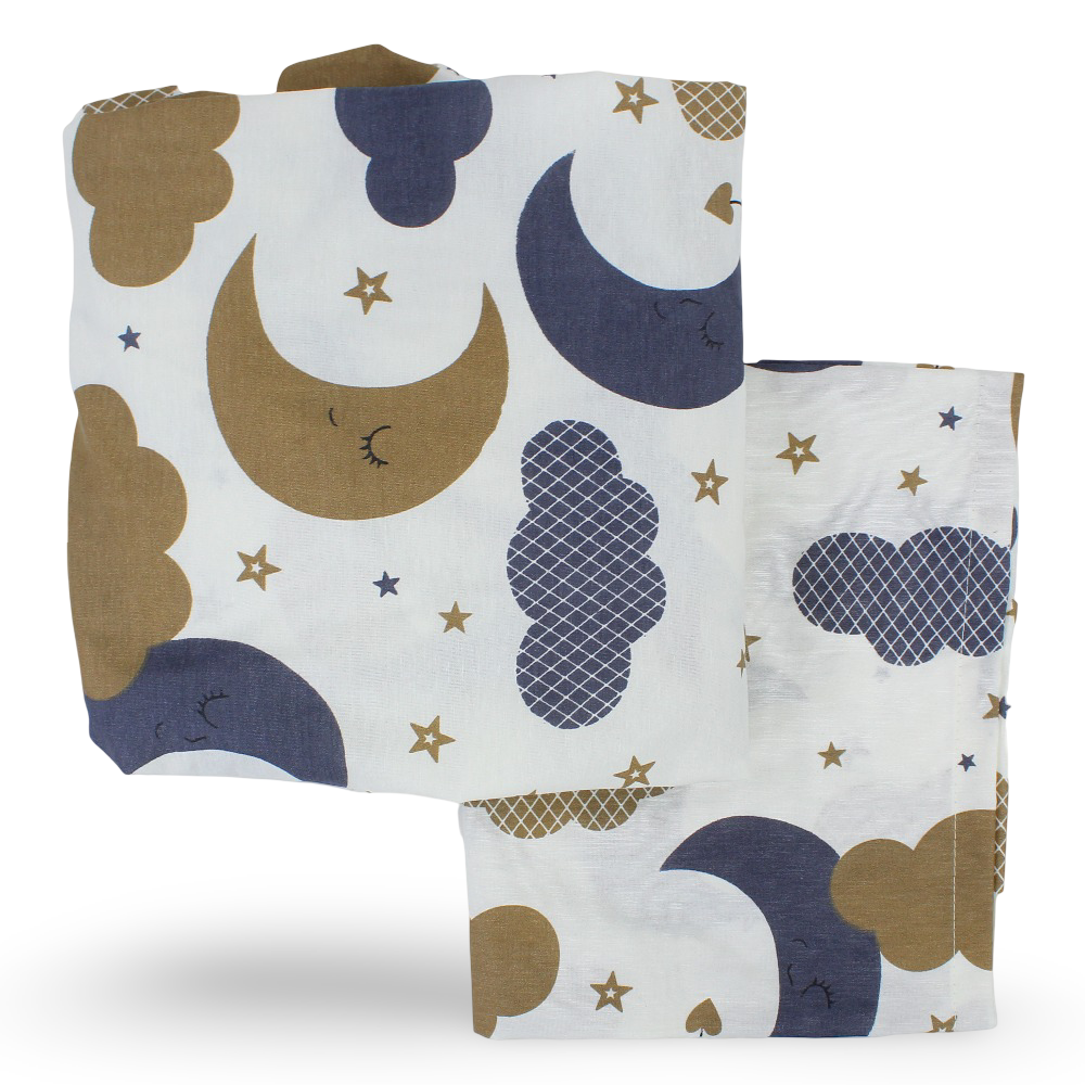 Cotton Bed Sheet – Off White with Moon, Stars & Clouds Print