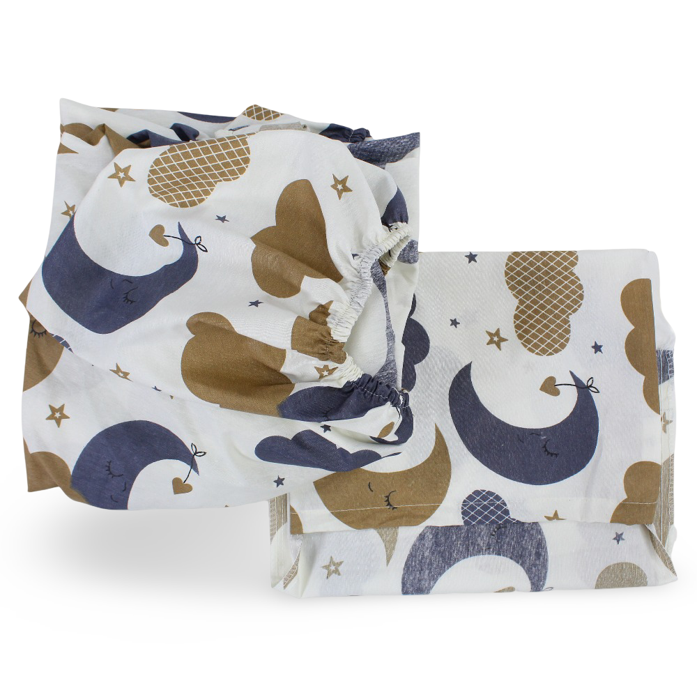 Cotton Bed Sheet – Off White with Moon, Stars & Clouds Print