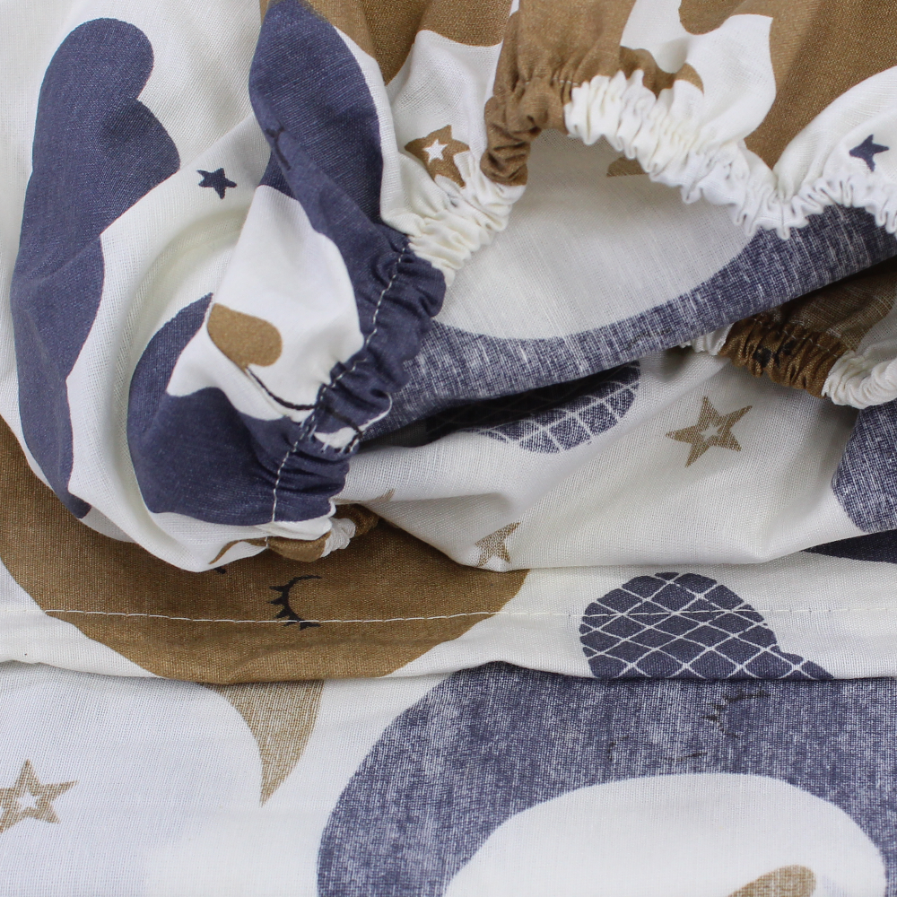 Cotton Bed Sheet – Off White with Moon, Stars & Clouds Print
