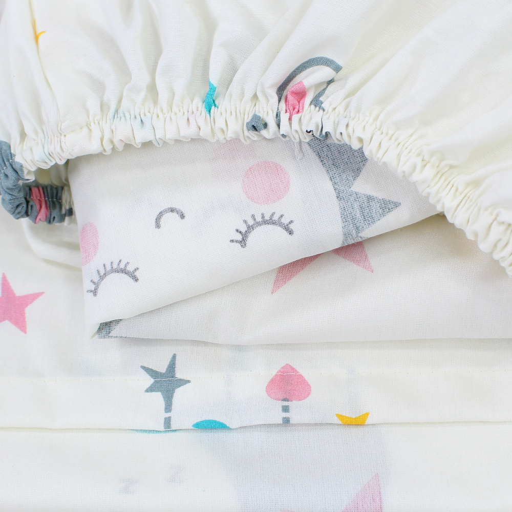 Cotton Bed Sheets – Off White with Sun, Stars & Clouds Print
