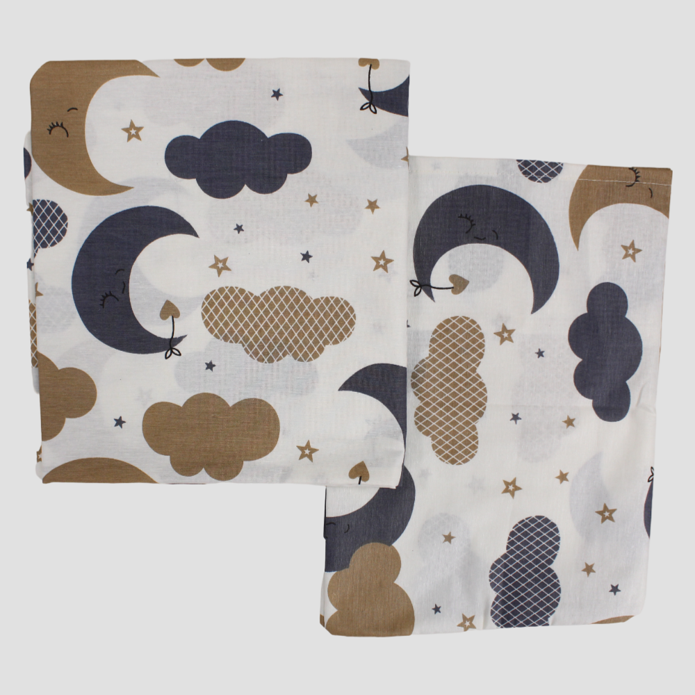 Unisex Baby Bed Sheets – Off White with Moon and Cloud Design