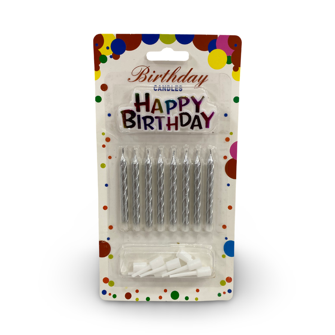 Happy Birthday Candle Set 8*1 – Silver