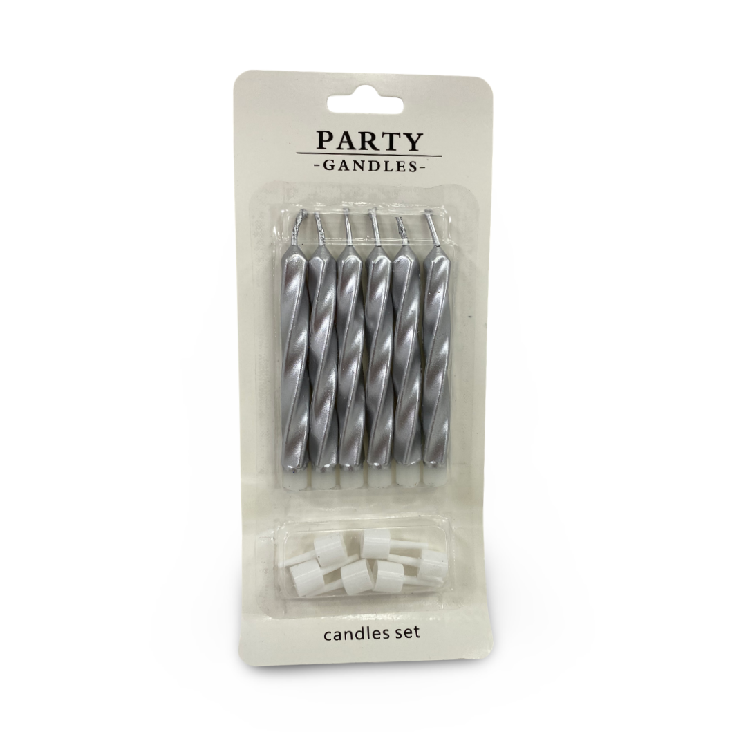 Metallic Spiral Birthday Candles 1*6 – Silver