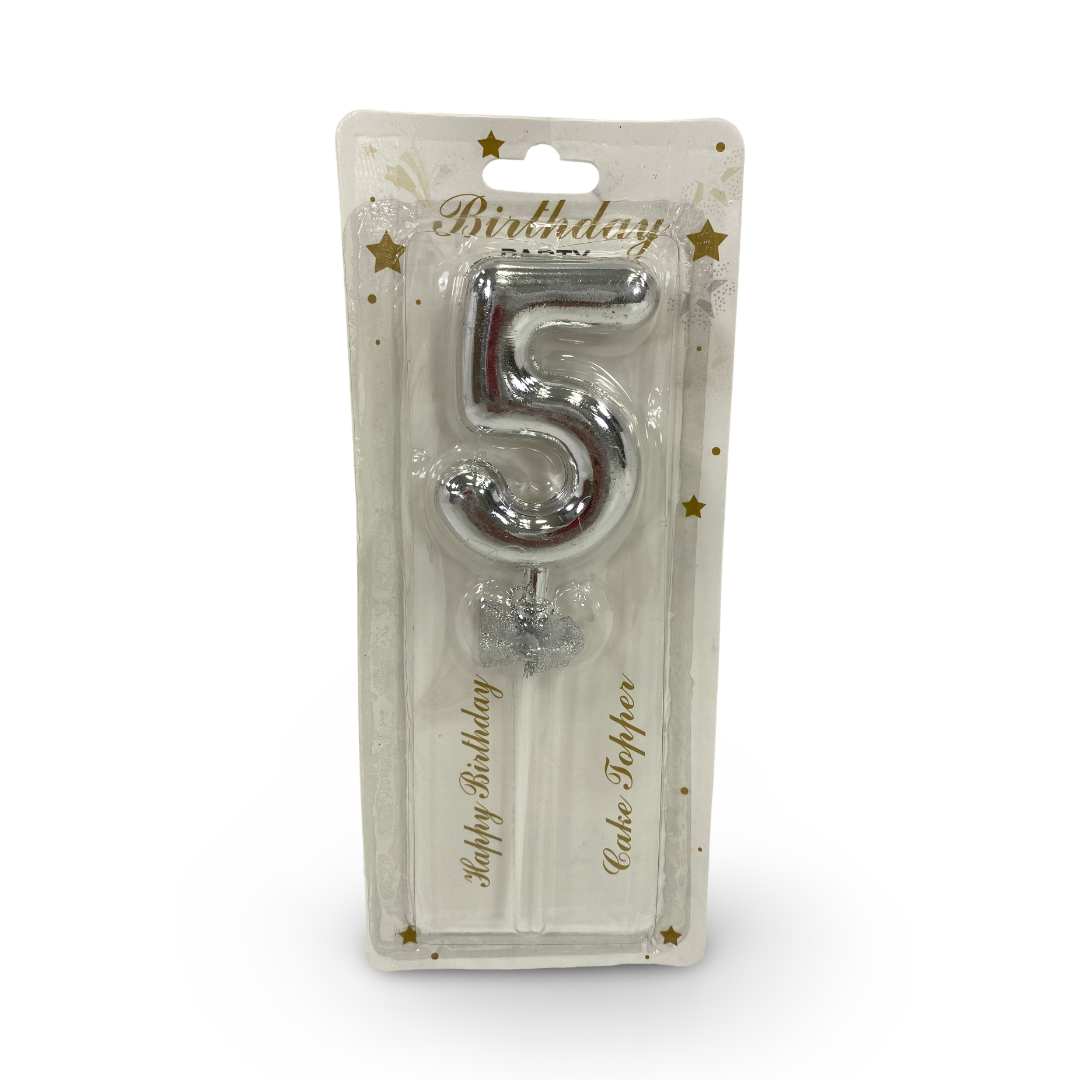Metallic Silver Number "5" Birthday Cake Candle