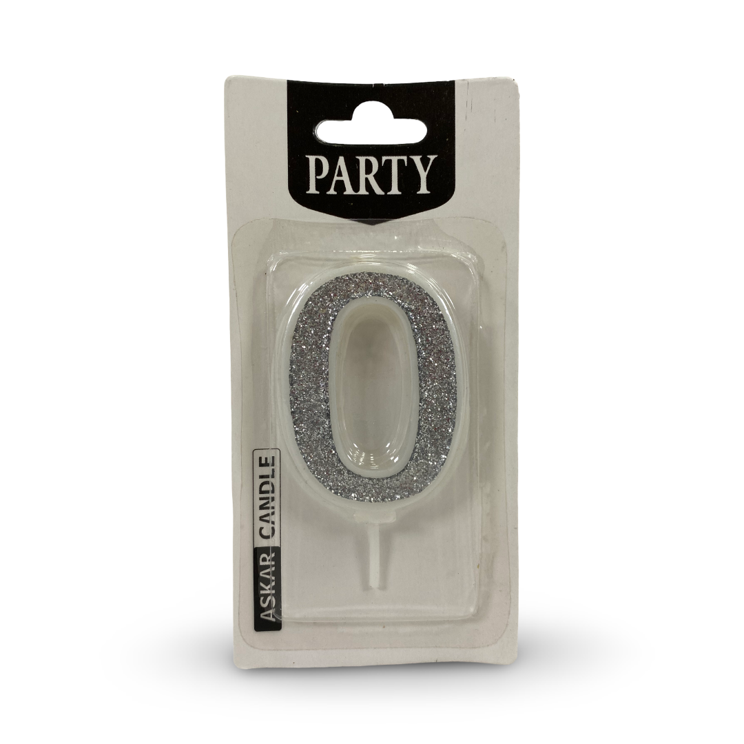 Silver Glitter Number "0" Birthday Candle