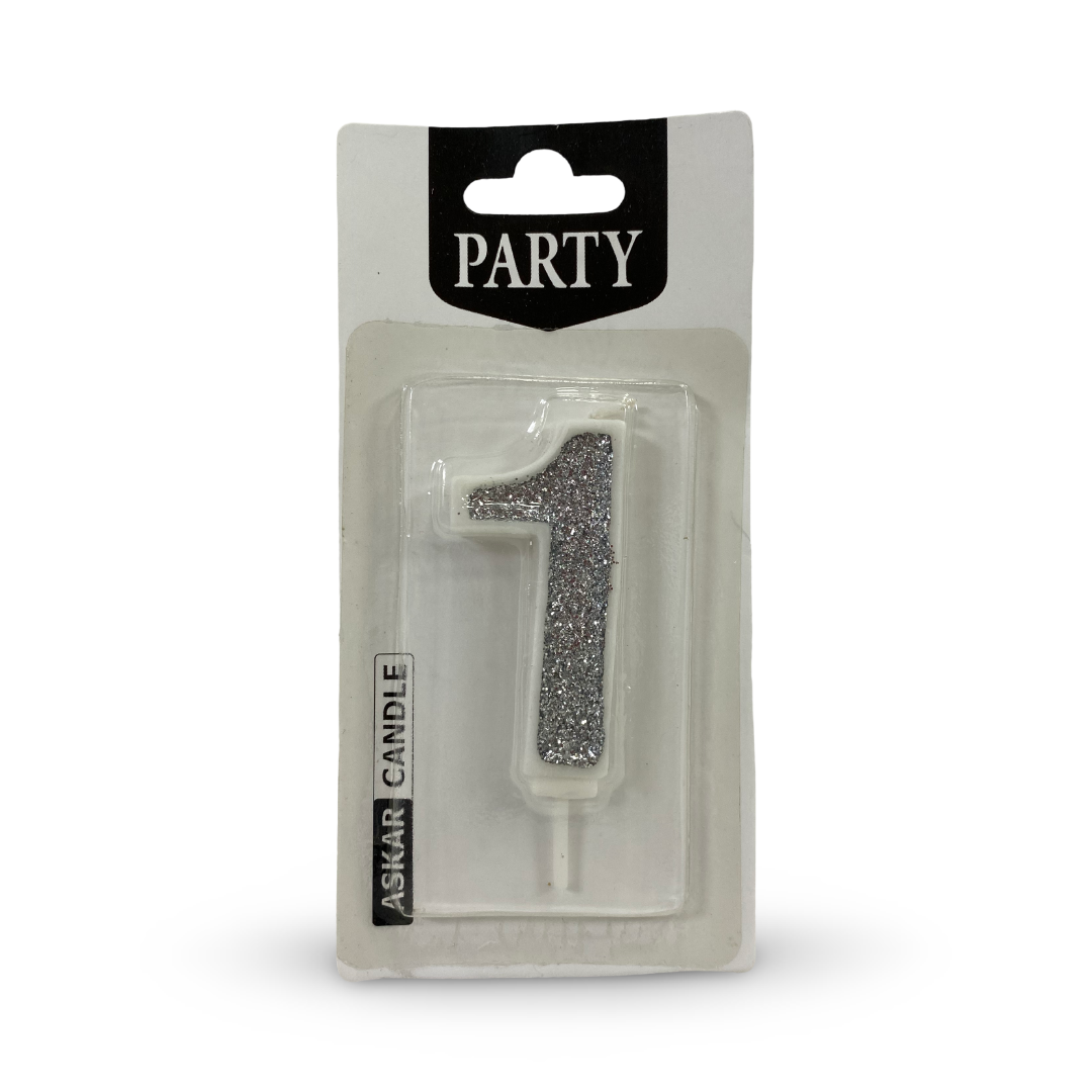 Silver Glitter Number "1" Birthday Candle