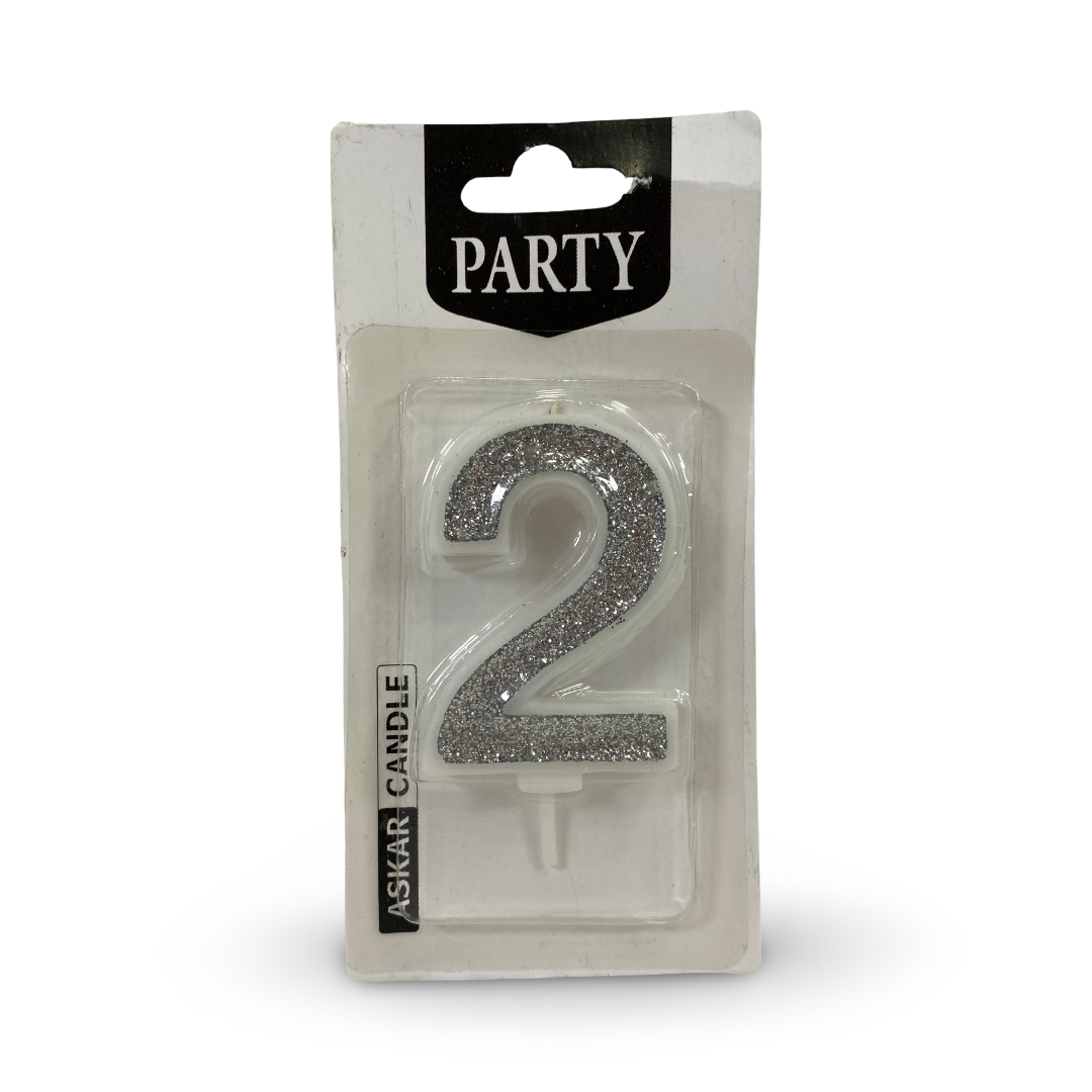 Silver Glitter Number "2" Birthday Candle