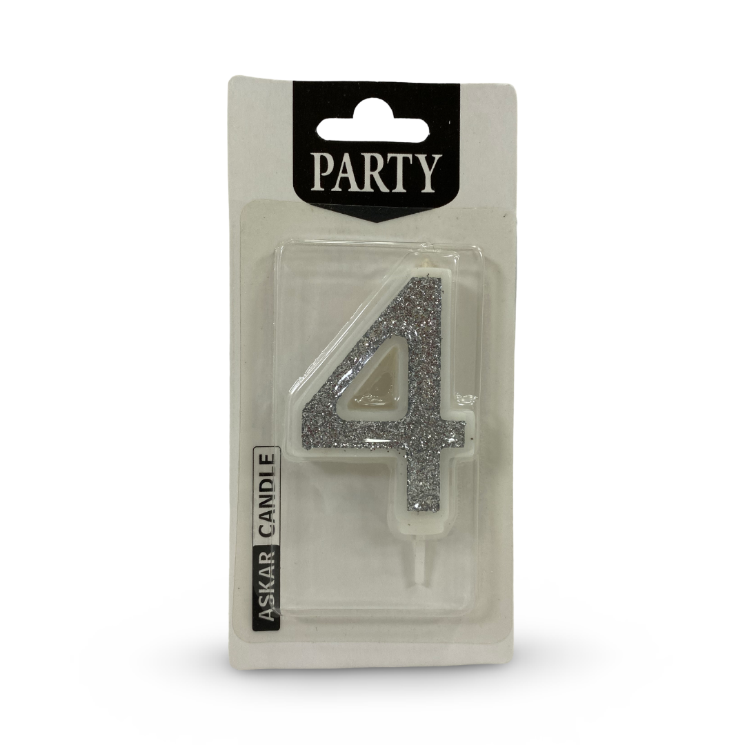 Silver Glitter Number "4" Birthday Candle