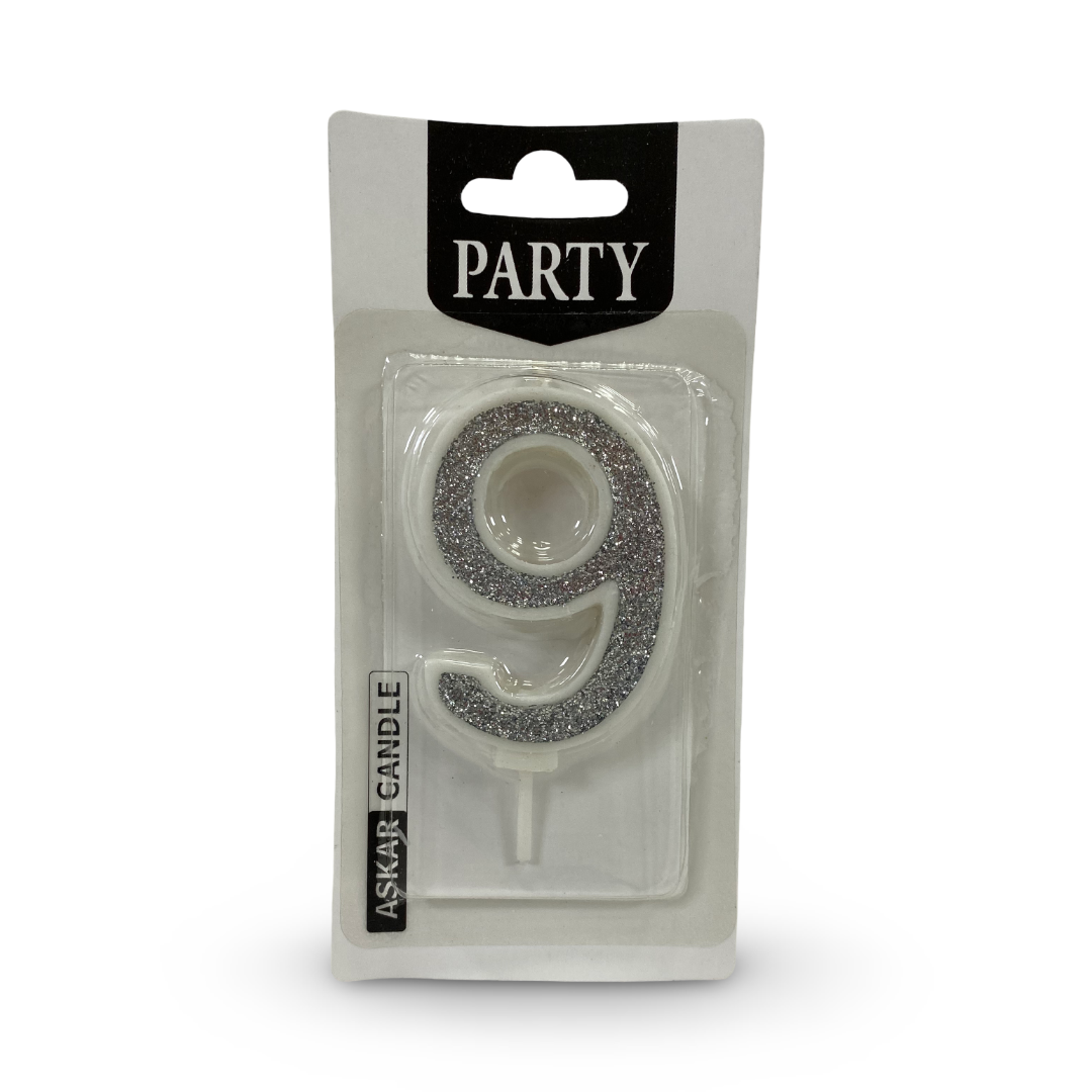 Silver Glitter Number "9" Birthday Candle