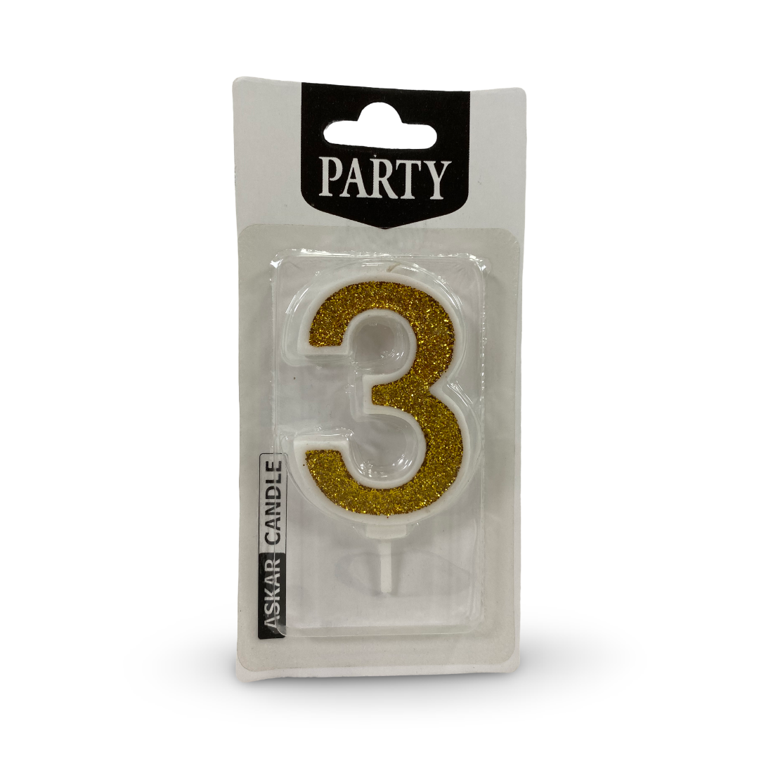 Gold Glitter Number "3" Birthday Candle