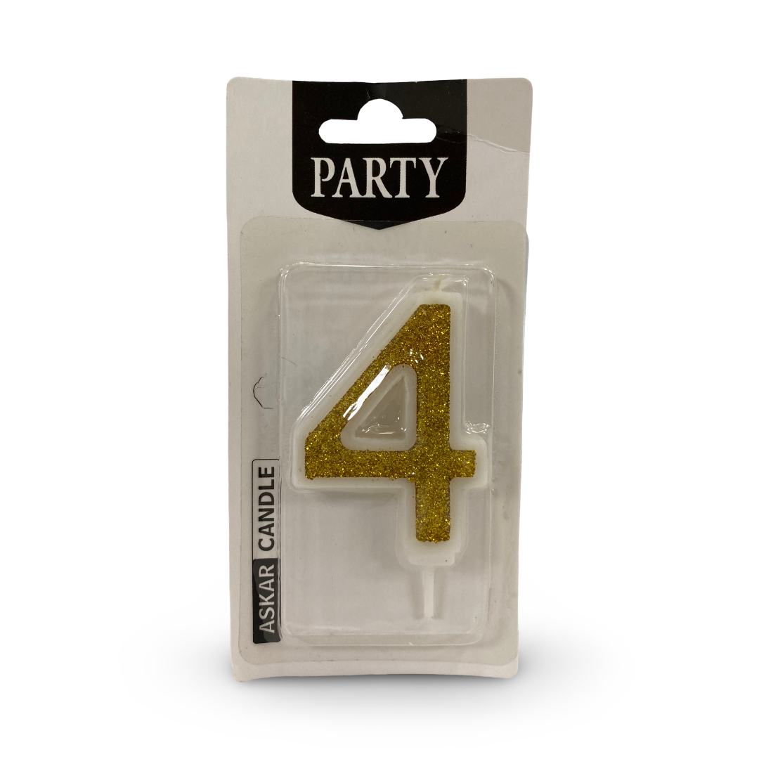 Gold Glitter Number "4" Birthday Candle