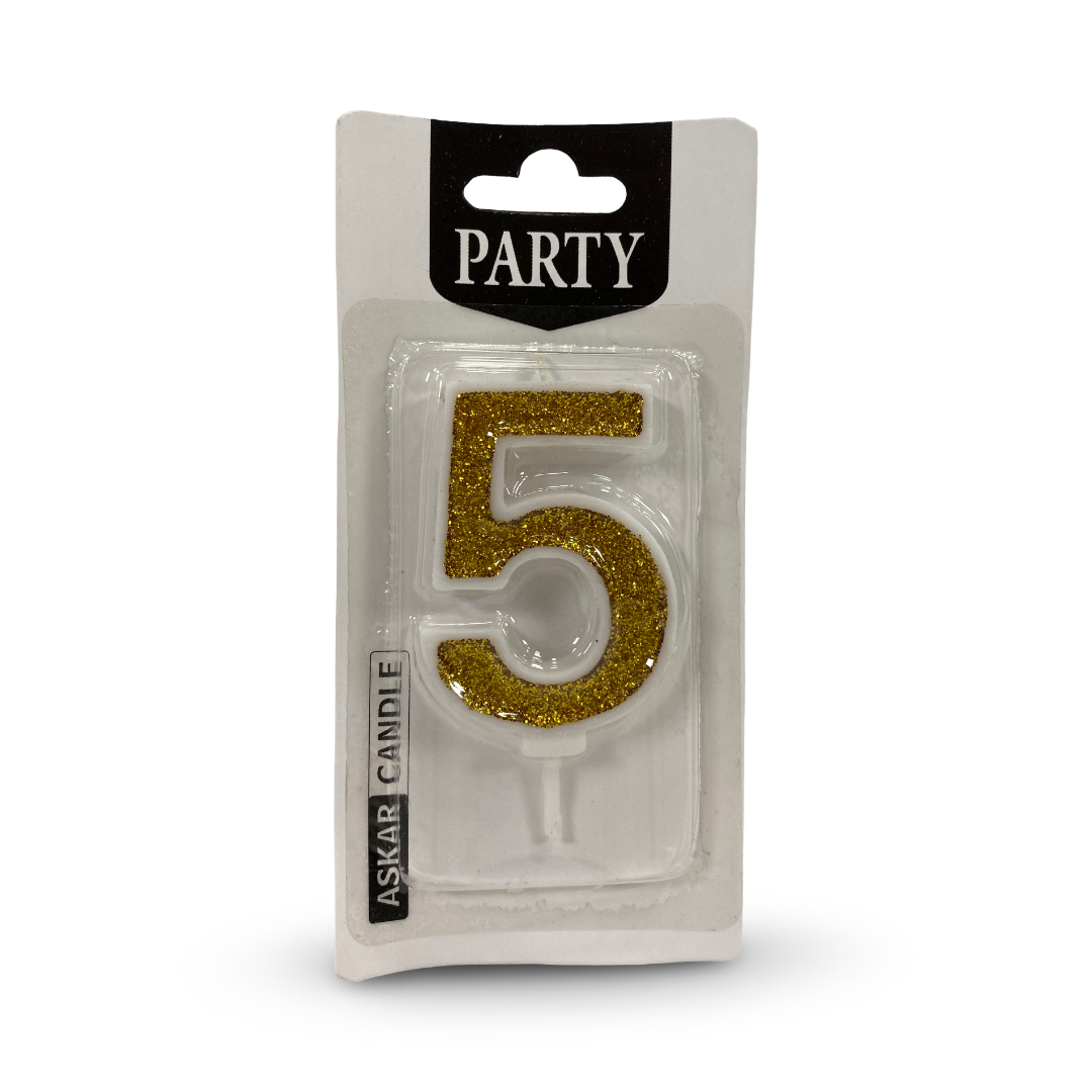 Gold Glitter Number "5" Birthday Candle