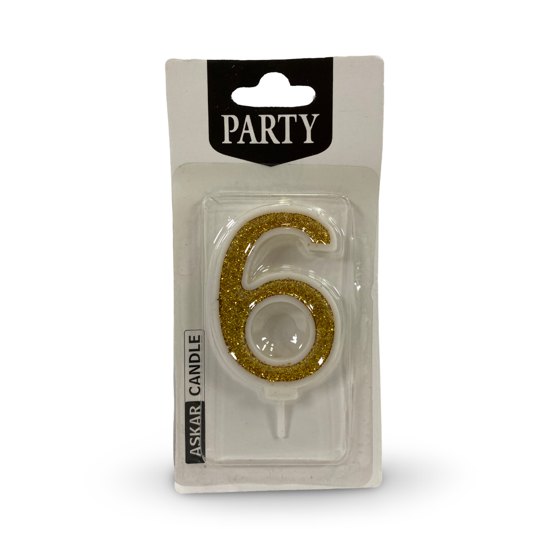Gold Glitter Number "6" Birthday Candle
