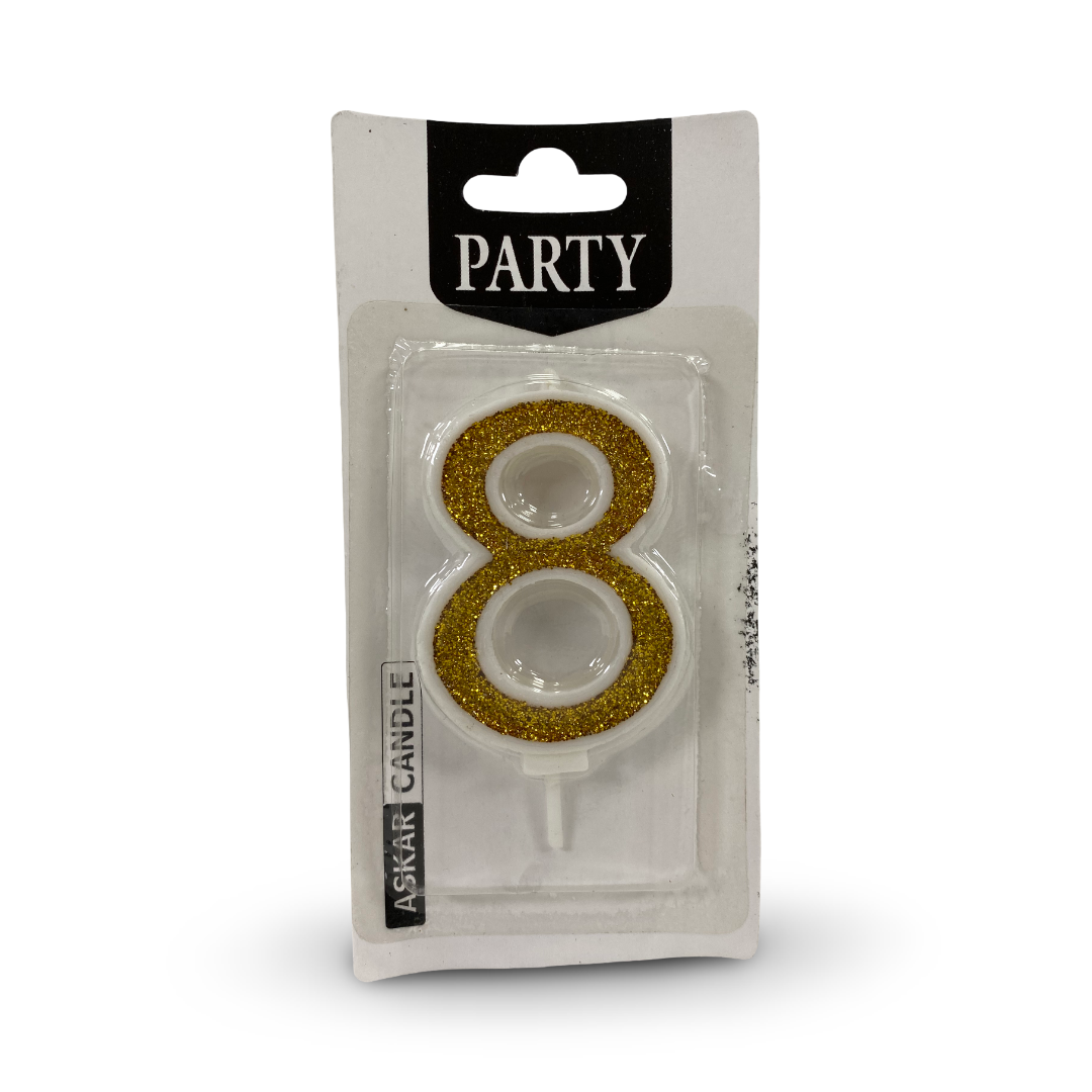 Gold Glitter Number "8" Birthday Candle